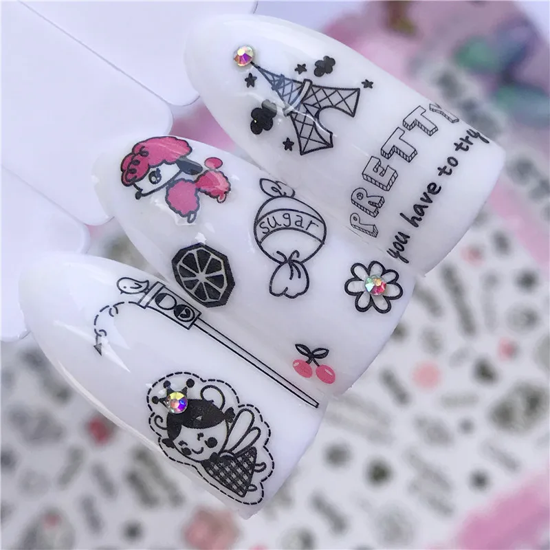 

4 Sheets lot self-adhesive nail sticker decals for nail art decorations fake nails accessoires manicure supplies tool