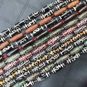 Бусины овальные дзи из агата, 10-12x28-30 мм, 6 шт.