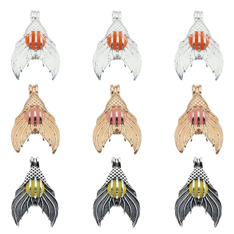 

10pcs Mixed Mermaid Tail Oyster Pearl Cage Vintage Aromatherapy Essential Oil Diffuser Necklace Locket For DIY Jewelry