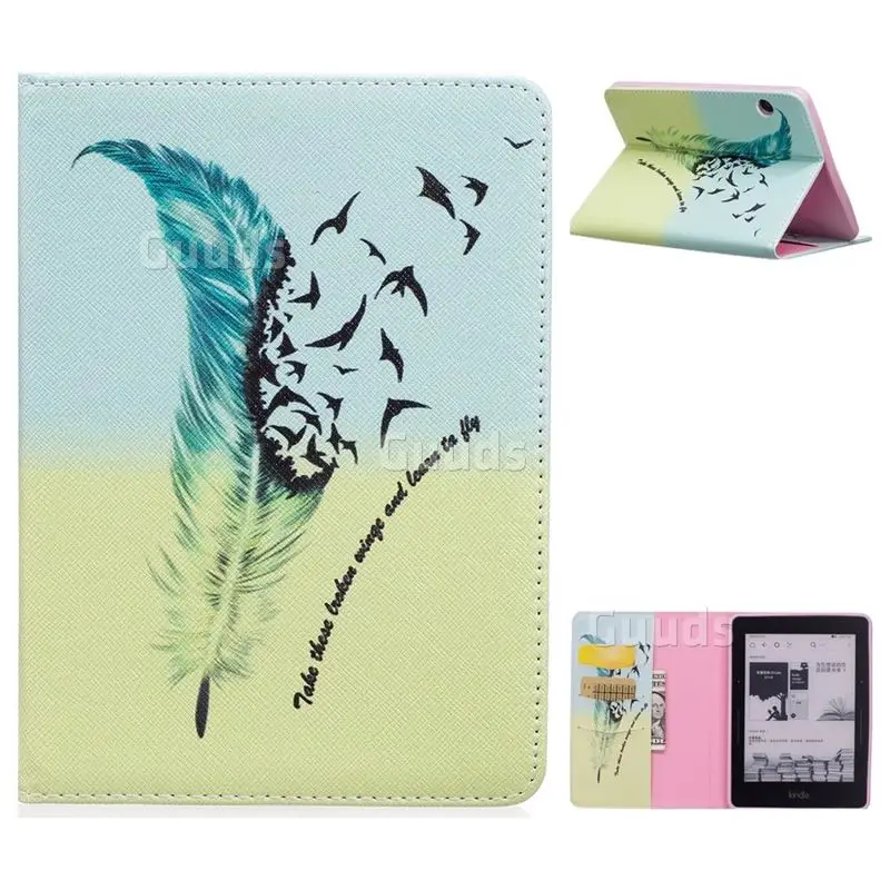 Feather Bird GUUDS для планшета Amazon Fire HD 8 10 Kindle 7 Кожаный Чехол Folio Stand кожаный кошелек чехол для Amazon Kindle Voyage - Цвет: Feather Bird