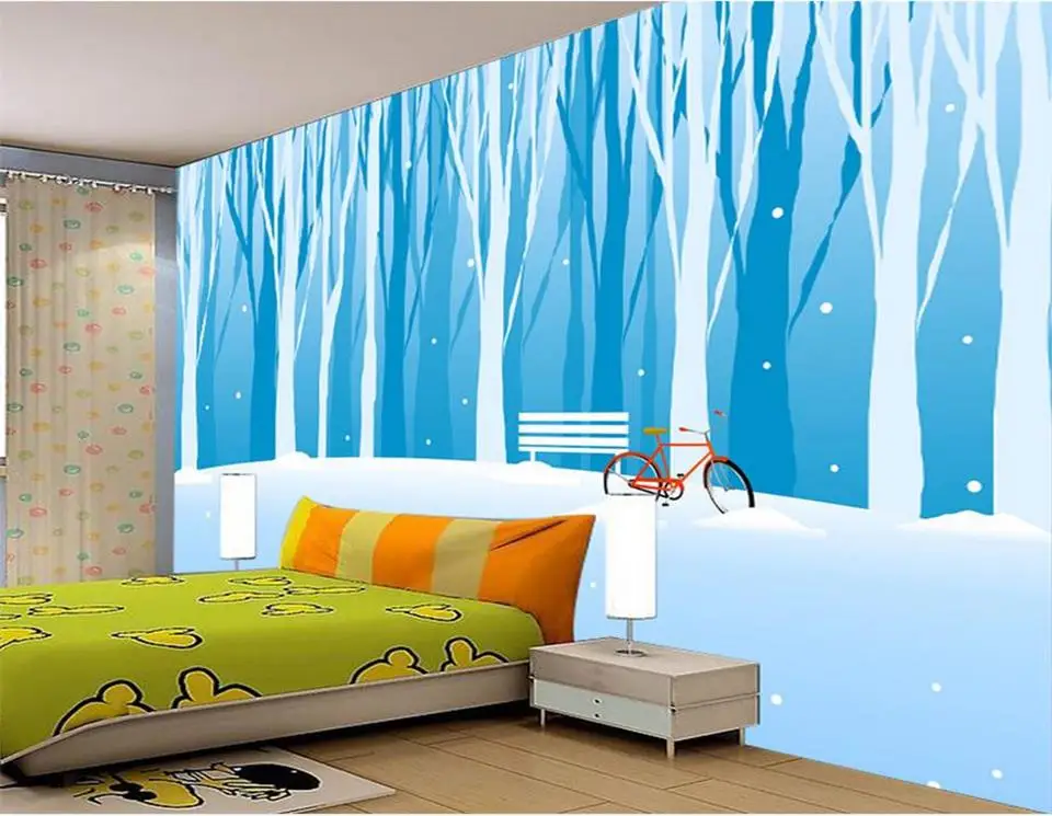 Пользовательские 3d фото обои комната росписи зеленые деревья зимние леса HD Фото