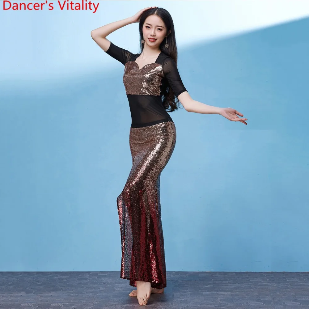 Женский костюм для восточных танцев тренировок комплект из топа и юбки с