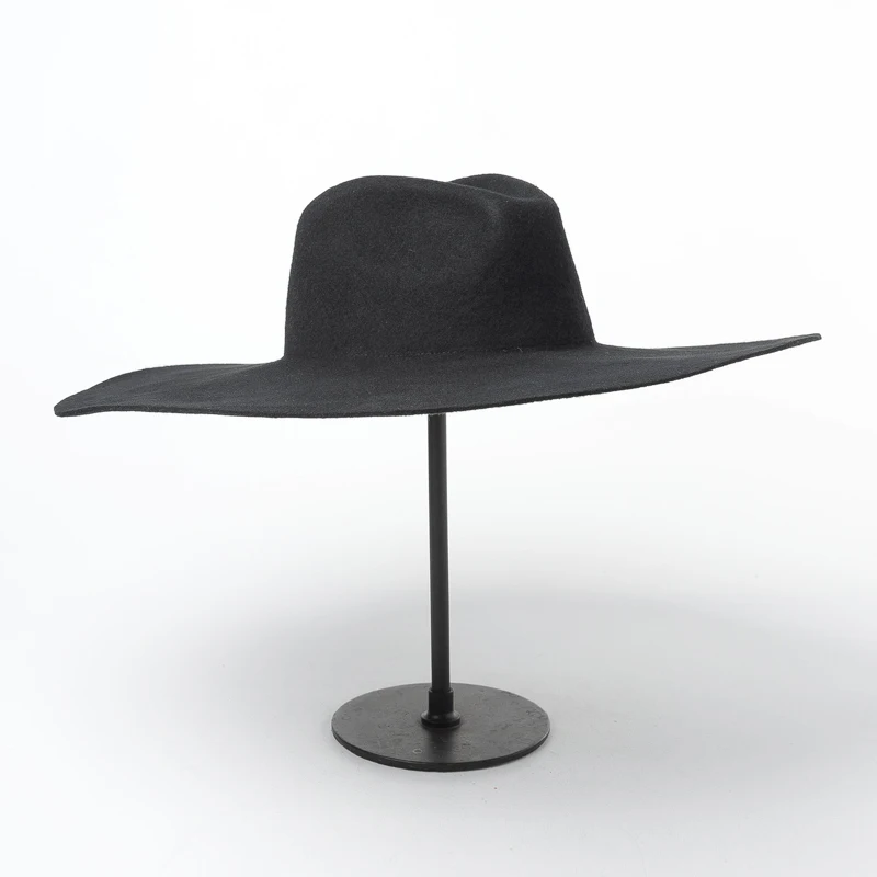 Шерсть 14,5 см большая шляпа с полями Fedora, женская черная/кофейная/Верблюжья джазовая шляпа, модель шоу стиль Австралийский Войлок Зимняя шляпа Fedora
