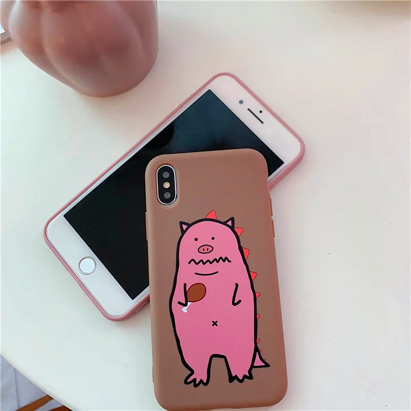 Funny pink dinosaur Pig Pattern Phone Case For iphone X XR XS Max 6 S 7 8 plus Soft Cover Couple Cases Colorful Capa |