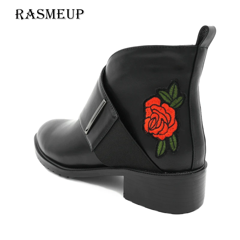 RASMEUP/распродажа женские ботинки Челси с вышитыми цветами модная кожаная обувь на