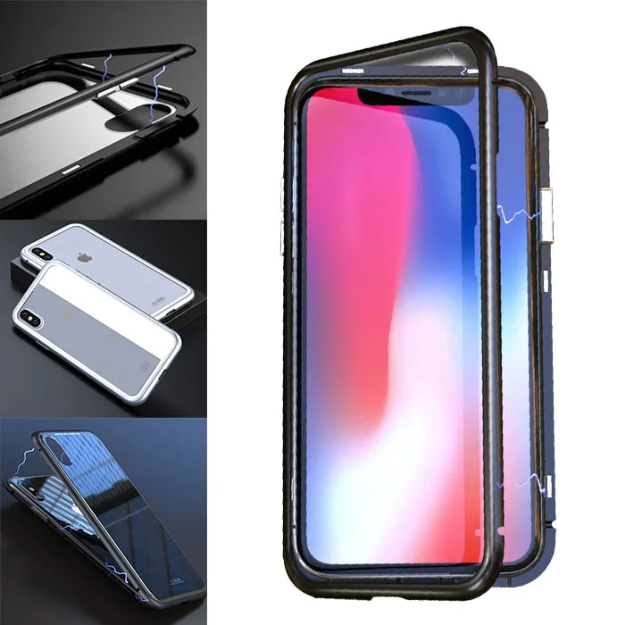 Magnetic Adsorption Case for IPhone X 8 PLUS 7 Plus Clear Tempered Glass + Built-in Magnet Metal Ultra Cover | Мобильные телефоны и