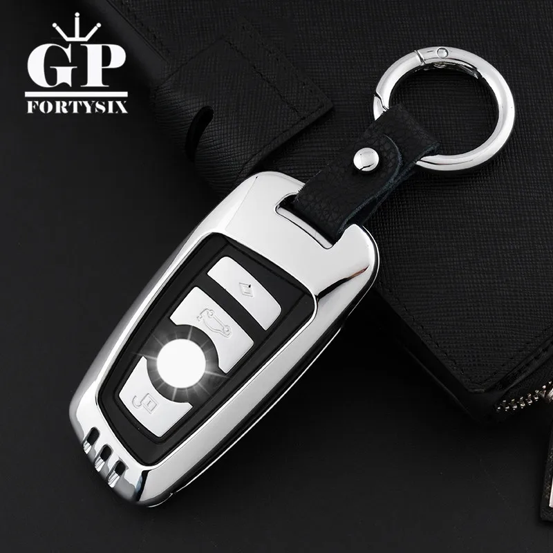Car-Styling Zinc Alloy+Leather Remote Control Car Key Fob Holder Case Cover Keychain Protective Shell For BMW 3 5 7 Series | Автомобили и