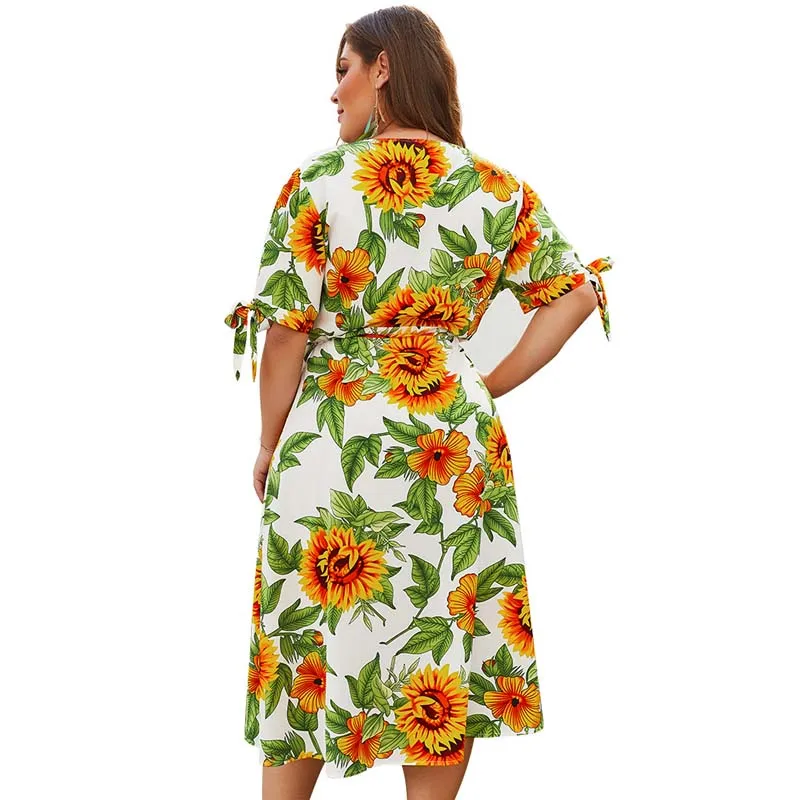 2019 летнее женское платье с подсолнухами Пляжное плюс размер шифоновое Boho платья