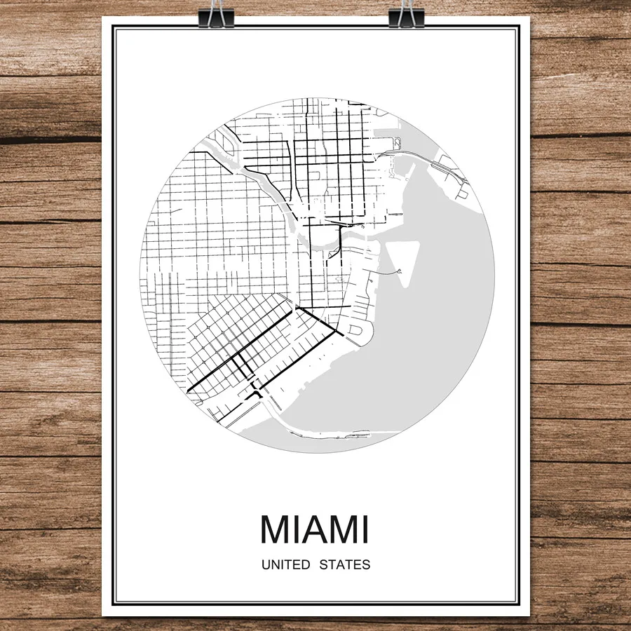 MIAMI Порту Португалии абстрактный Мир Город улица Географические карты печать плакат покрытием Бумага кафе-бар Гостиная Домашний Декор стены Стикеры 42x30 см - Цвет: MIAMI