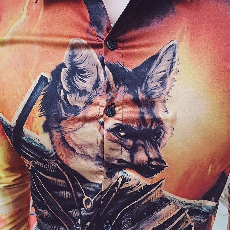 Футболка с принтом волка мужская с длинными рукавами Camisa Masculina Высококачественная Мужская одежда Camisa Homem Осенняя рубашка Social Masculina