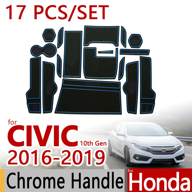 for Honda Civic 2016 - 2018 Anti-Slip Rubber Cup Cushion Door Mat 17pcs 2017 FC1 FC2 FK7 Type R Accessories Car Styling Sticker |