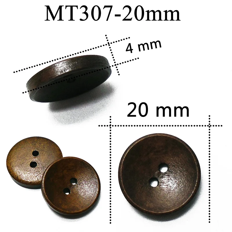 MT307-20mm 100 шт Новые 10 мм-20 мм круглые кофейные пуговицы из натурального дерева 2 отверстия шитье скрапбукинг для женской одежды деревянная пуговица ручной работы - Цвет: MT307-20mm