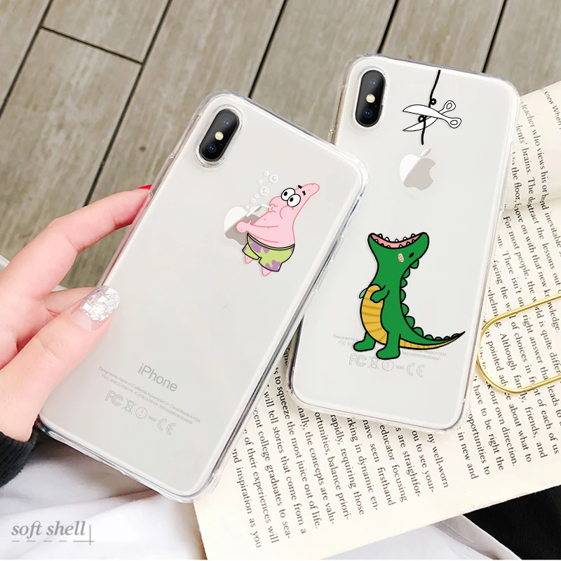 Модный мультяшный окрашенный ТПУ чехол для iPhone X XR XS Max 7 5 5S SE прозрачный тонкий
