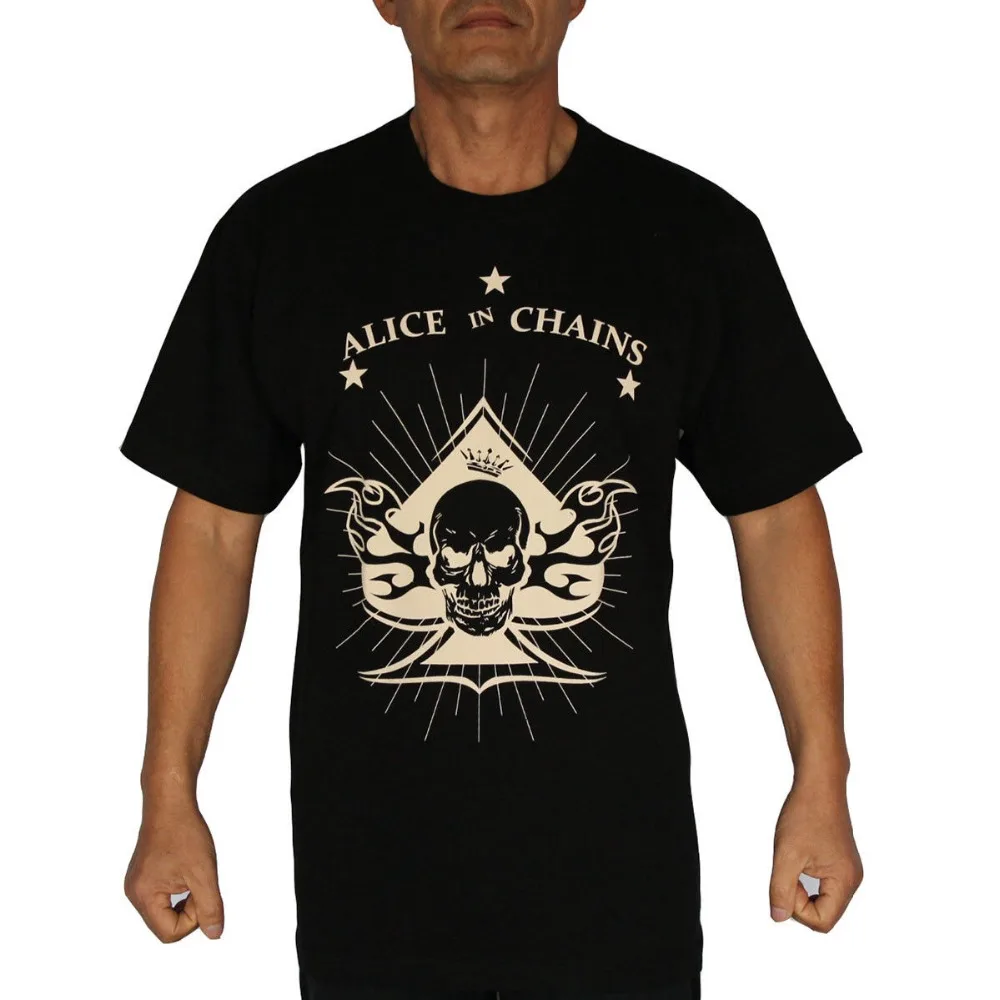 Летняя хлопковая Футболка Модные Алиса в цепи Рок коротким круглым воротником