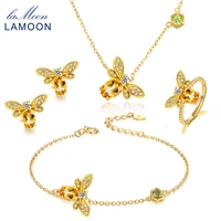 lamoon bee sterling silver 925 jewelry sets for women 1ct natural citrine rings bracelet necklace earrings set for women v027 5