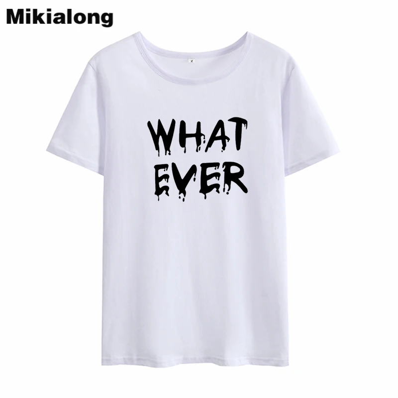Mikialong What Ever панк рок футболка женская 2018 летняя хлопковая с коротким рукавом