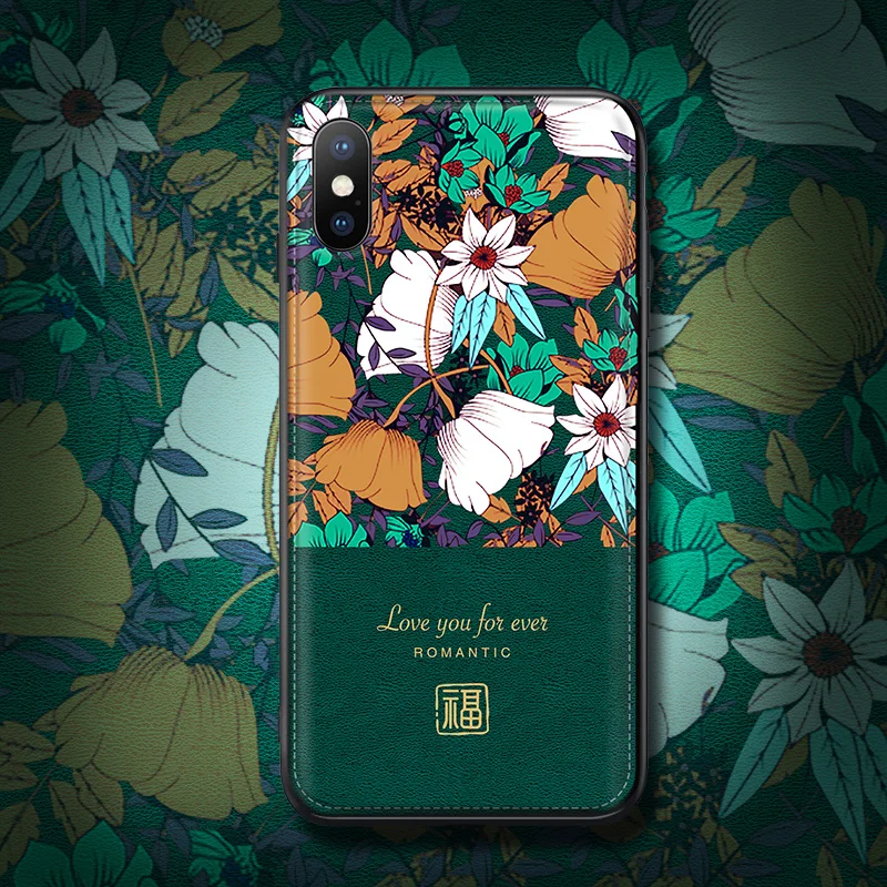 Phone Cases for iPhone 8 7 6 6s Plus X Xs Max XR Cover Leather Skin Soft Silicone Flower Texture Bag Case | Мобильные телефоны и
