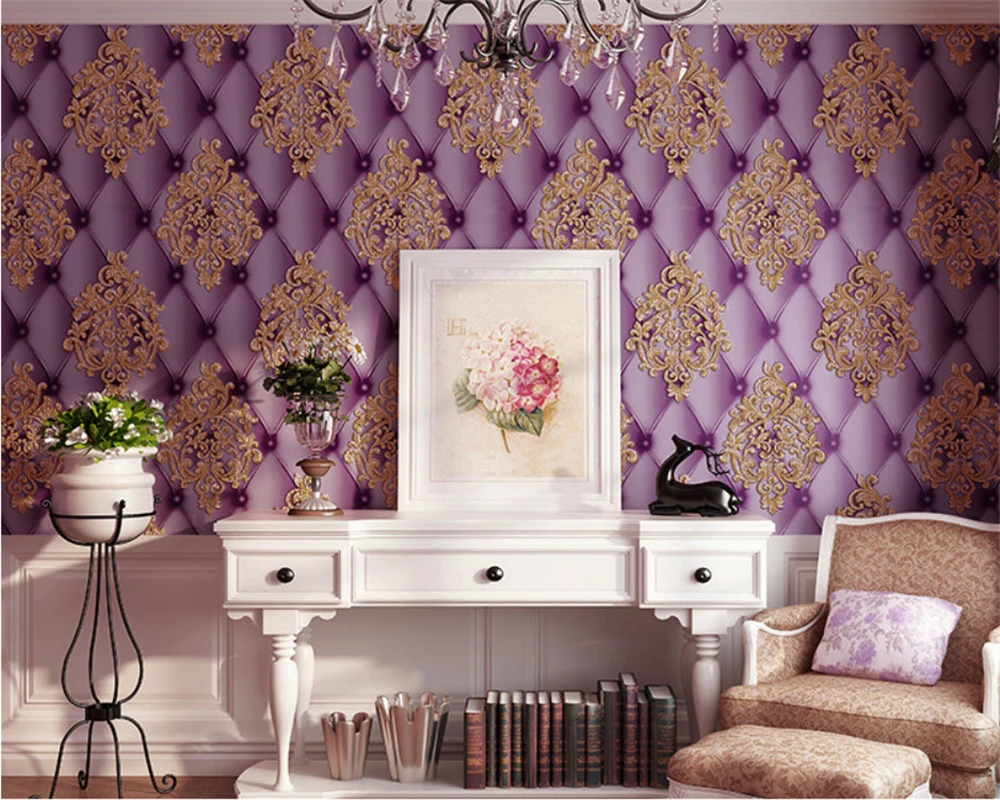 

beibehang European imitation soft bag leather non-woven embossed TV background wall bedroom living room wallpaper papier peint