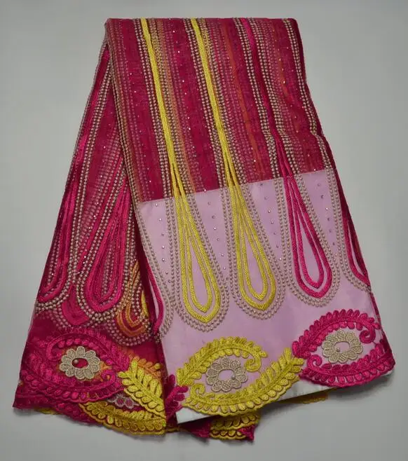 Фуксия Швейцарский Хлопок Вышитые Африканский Французский шнурок ткани