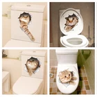 Настенная Наклейка с 3D изображением кота туалетные украшения для ванной комнаты, подарок для детей, кухни, милый домашний декор, Настенная Наклейка настенный постер в виде животных