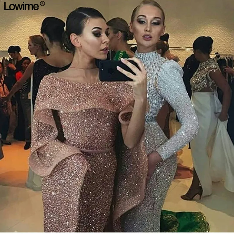 Дубай Стиль блестящие Длинные Русалка Выпускные платья с открытыми плечами