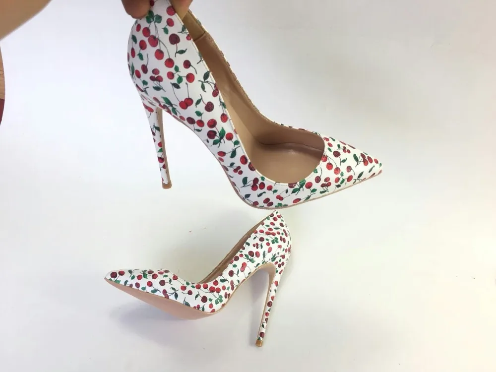 Keshangjia Floral Print Sexy Pumps High Thin Heels Woman Shoes Flower Party Evening Wedding Pointed Toe Patent Leather | Обувь