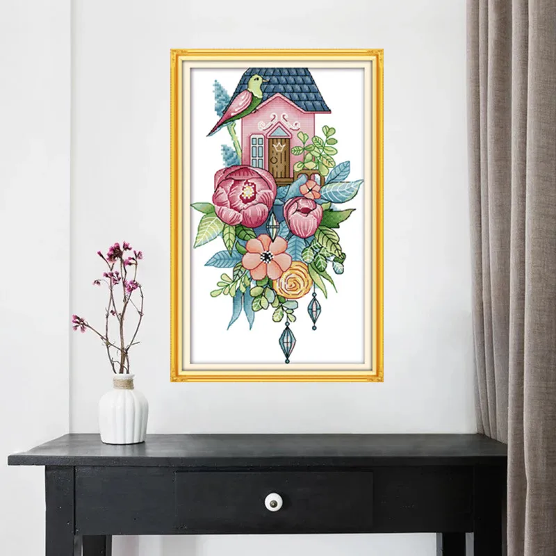 

Bird's home Cross Stitch Kits Easy Printed pattern canvas Flower Embroidery Needlework set Cartoon Cross-stitch Home Decoration