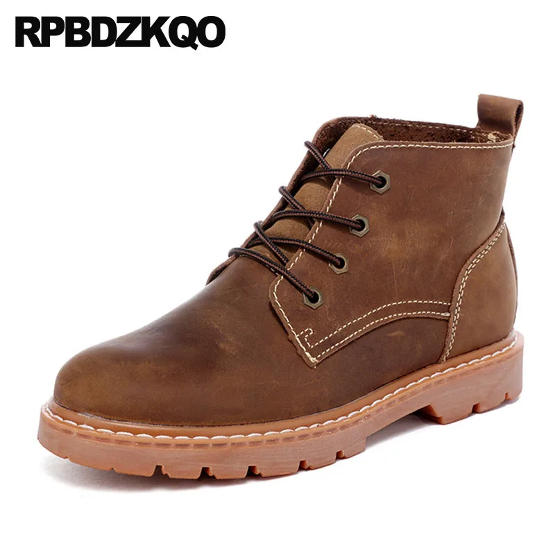 

Chunky Military Genuine Leather Shoes Ankle Men Lace Up Booties Army Full Grain Plus Size Italian Retro Combat Boots Brown Big