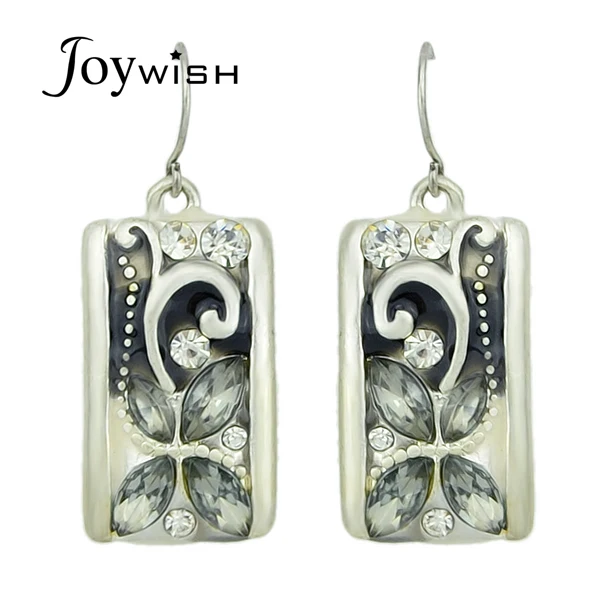 Joywish Винтаж Brincos старинное серебро Цвет Серьги горный хрусталь цветок