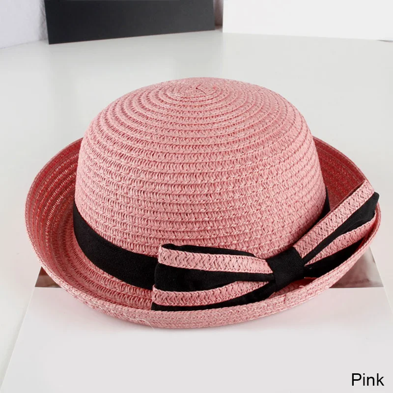 Pink MOLIXINYU/ Детская летняя кепка с бантом, модная детская Соломенная пляжная шляпа для девочек, детская солнцезащитная Кепка для маленьких девочек - Цвет: Pink