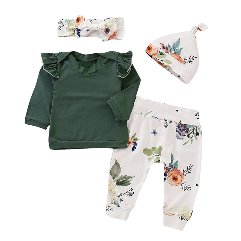 Одежда для маленьких девочек и мальчиков комплект из 4 предметов топ с цветочным