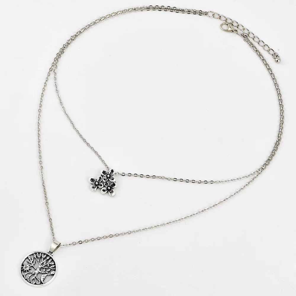 Flower Long Pendant Necklace for Women Fashion Layered Tree Choker Necklaces Bohemian Silver Color Collier Femme Jewelry | Украшения и