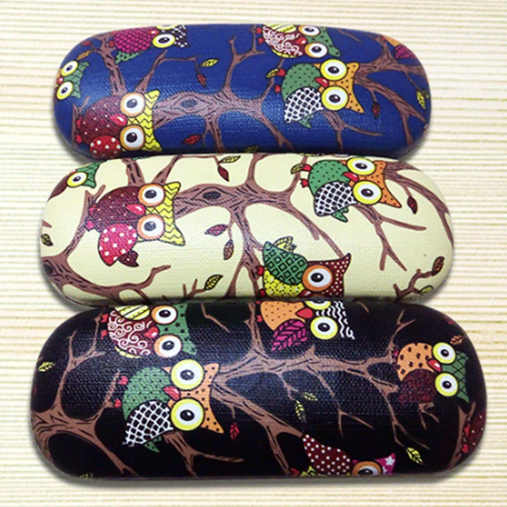 Owl Animal Pattern Glasses Box Case PU Leather Eyewear Box Portable Folding Hard Case Eyewear Protector Box