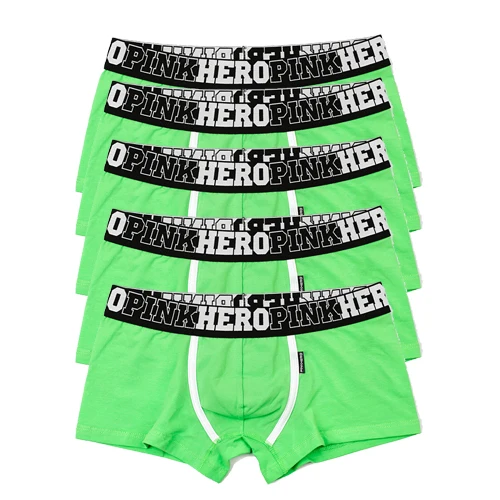 5pcs \ Лот Pink Heroes высокое Качественный хлопок нижнее белье Мужчины Боксеры Шорты классический однотонный в полоску Футболка для мальчиков трусы-шорты - Цвет: 5PC Green