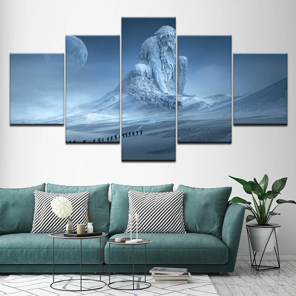 

Canvas Painting The Snow statue in snow landscape 5 Pieces Wall Art Painting Modular Wallpapers Poster Print for Home Decor
