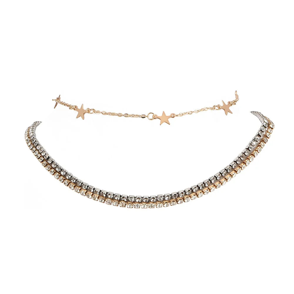 3 шт./компл. простое женское ожерелье пятиконечная звезда двухрядный кристалл