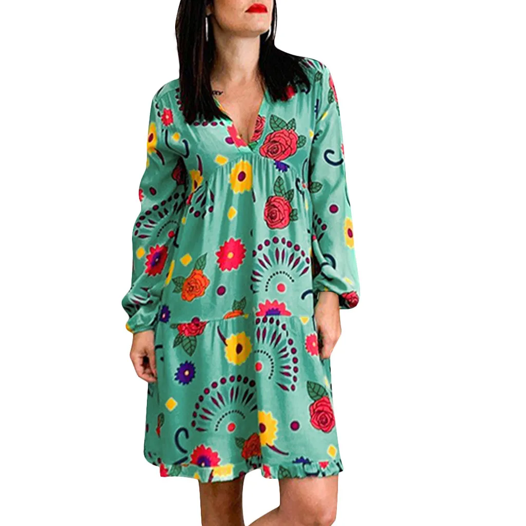 Женское свободное платье Boho этническое Повседневное с длинным рукавом и