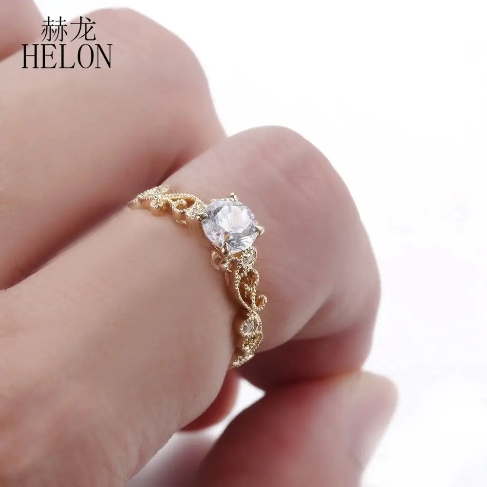

HELON 0.65CT VVS/GH Color Moissanites Ring Solid 10k Yellow Gold Test Positive Moissanite Diamond Engagement Ring Women Jewelry