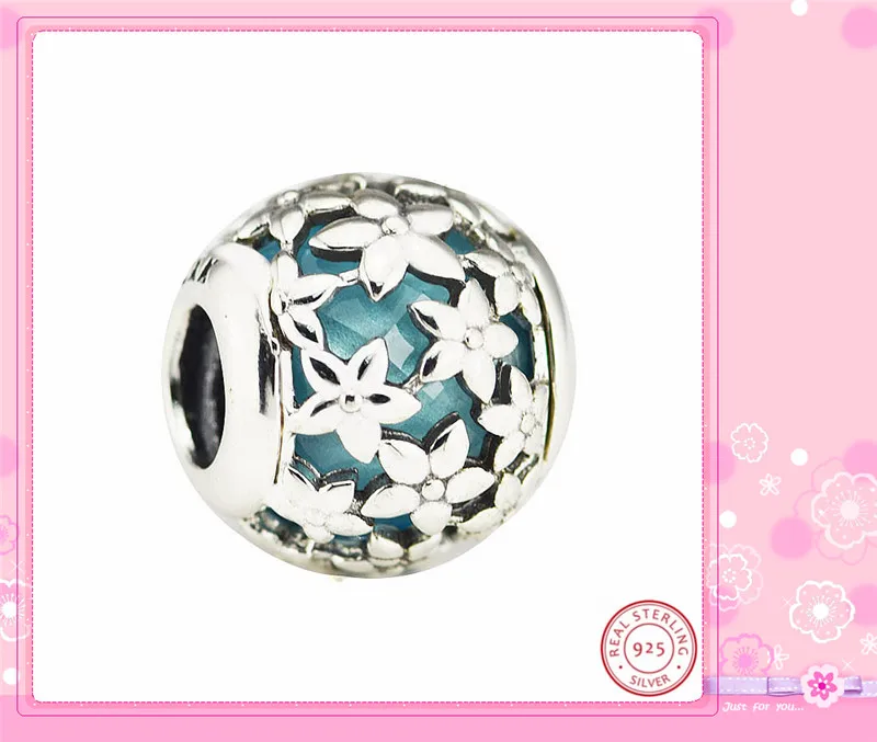 CKK мерцающие бусины ромашки с небесно-голубого цвета из Чехии DIY Fit PANDORA Подвески Серебро 925 для женщин ювелирных изделий CK016