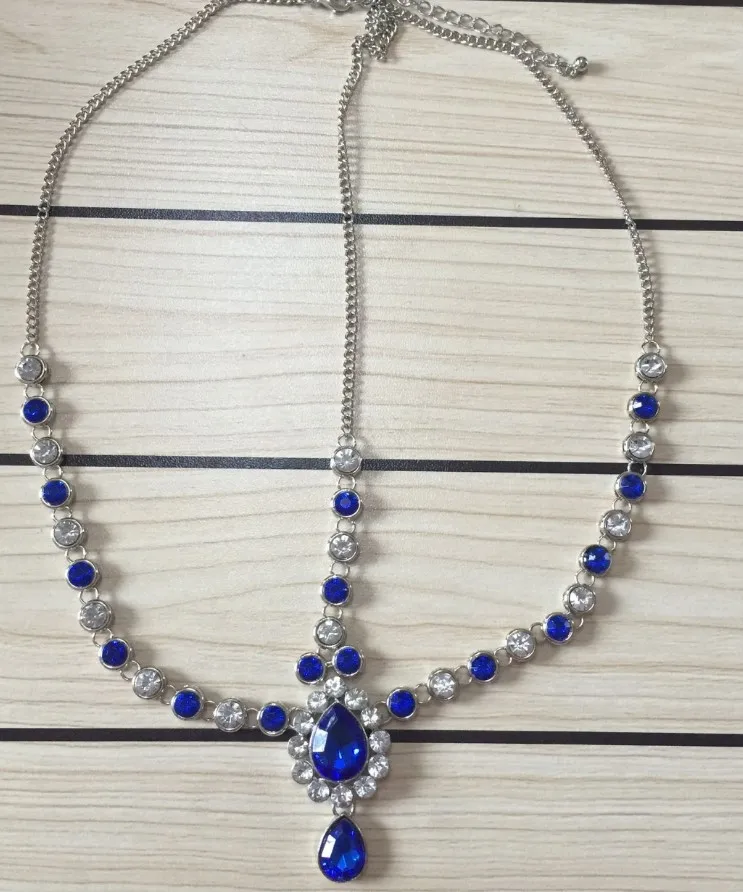 dark blue in silver Matha Patti Ручной Работы Kundan синие камни волос цепь для головы цепи свадебные украшения на голову - Окраска металла: dark blue in silver