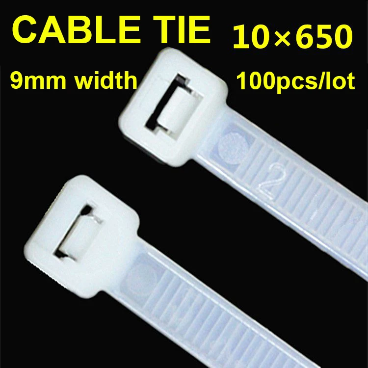 

100pcs/pack 10*650mm Nylon Cable Ties Self-locking Latching White Black Computer Line Bundles For Wires Tidy