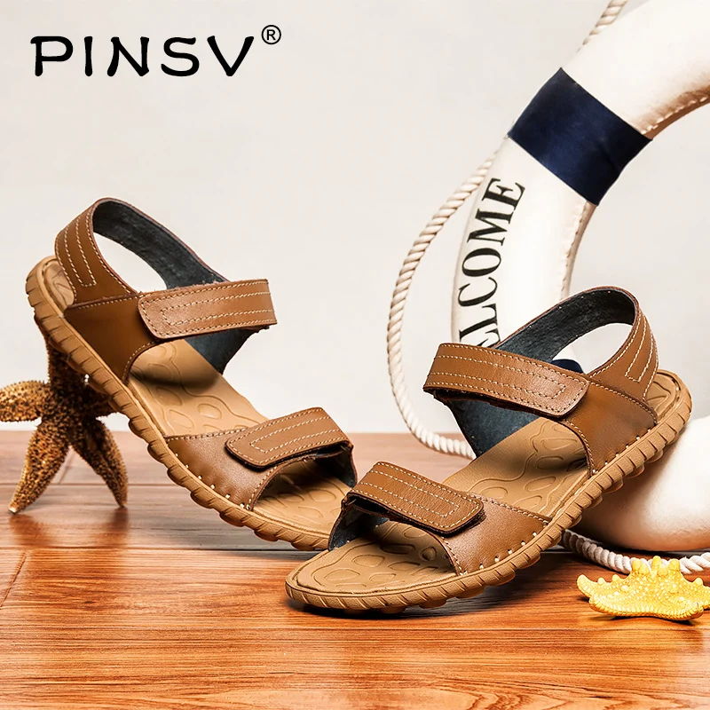 Мужские сандалии из натуральной кожи уличные пляжные летняя мужская обувь sandalias