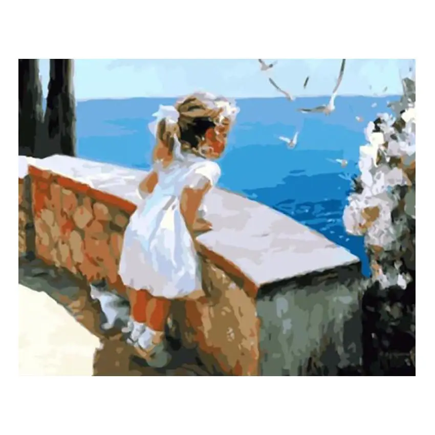 WEEN flower girl DIY Краска по номерам современная детская настенная художественная картина акриловая краска уникальный подарок для домашнего декора 40x50 см произведение искусства - Цвет: girl Painting 13