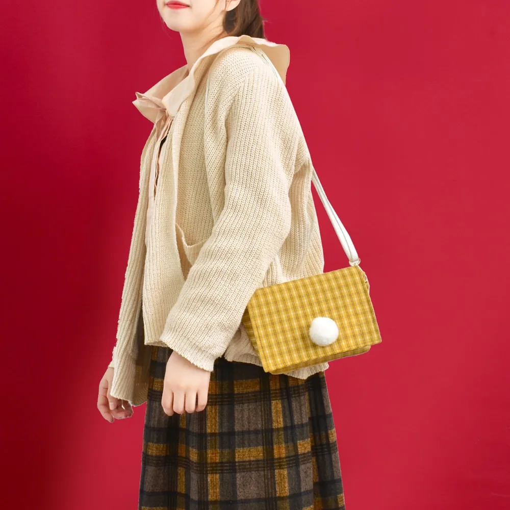Bags for women handbag designer Original hair ball plaid bag female 2020 new slung small cloth shoulder Hong Kong style | Багаж и сумки
