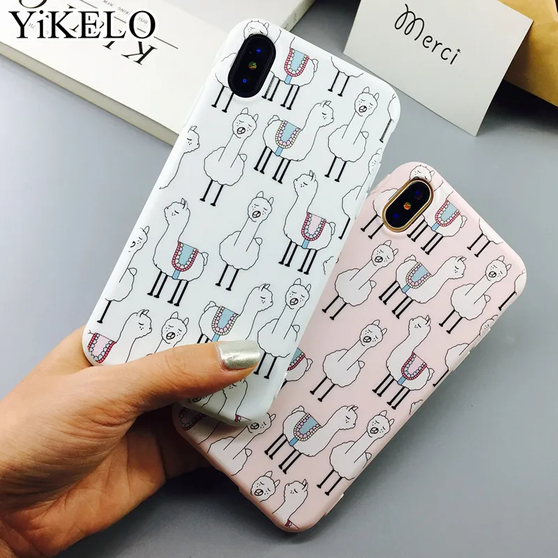 YiKELO Милый Мультфильм Альпака животные чехол для телефона iPhone X 6 6s 7 Plus Мягкий ТПУ