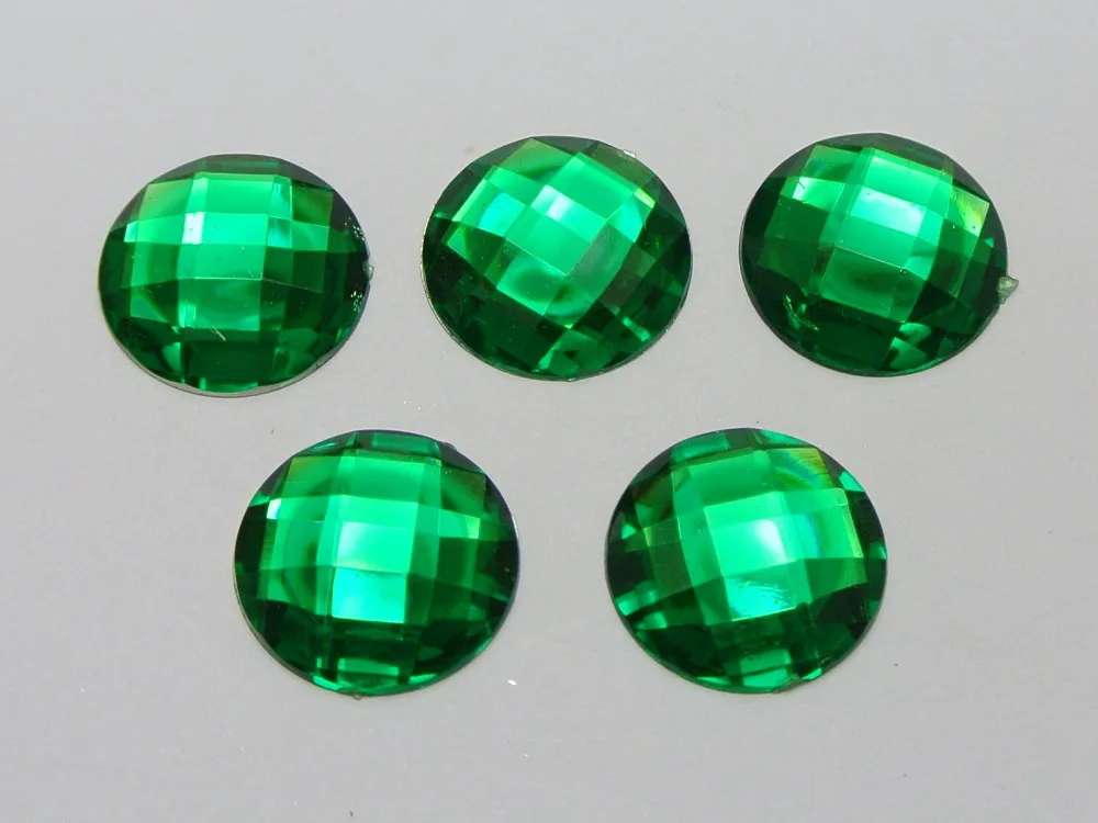 

50 Green Acrylic Flatback Rhinestone Round Gem Beads 18mm No Hole