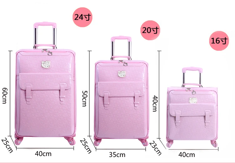 Новинка, милая косметичка hello kitty, 16 дюймов, 20, 24 дюйма, для девушек, студентов, милая Дорожная сумка на колесиках, чемодан, mala, женская сумка на колесиках