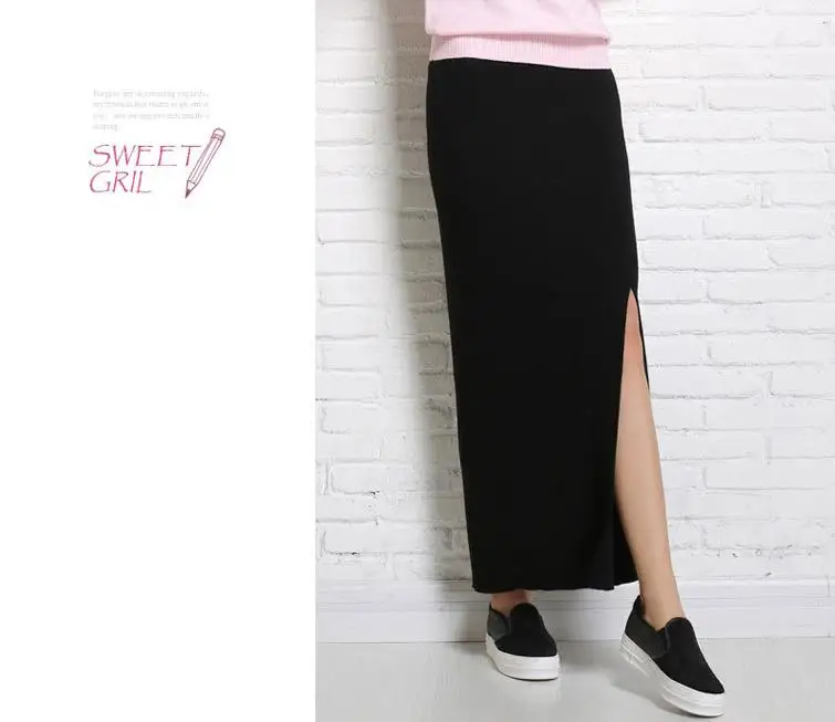 

new autumn and winter split skirt solid color long knit skirt women