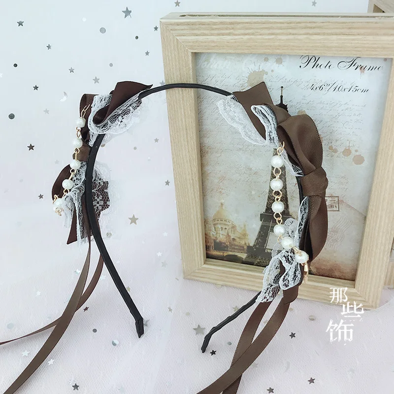 Японский DIY аксессуары для волос Лолита двусторонний бант лента повязка Мягкая сестра Лолита KC повязка на голову шпилька - Цвет: Brown