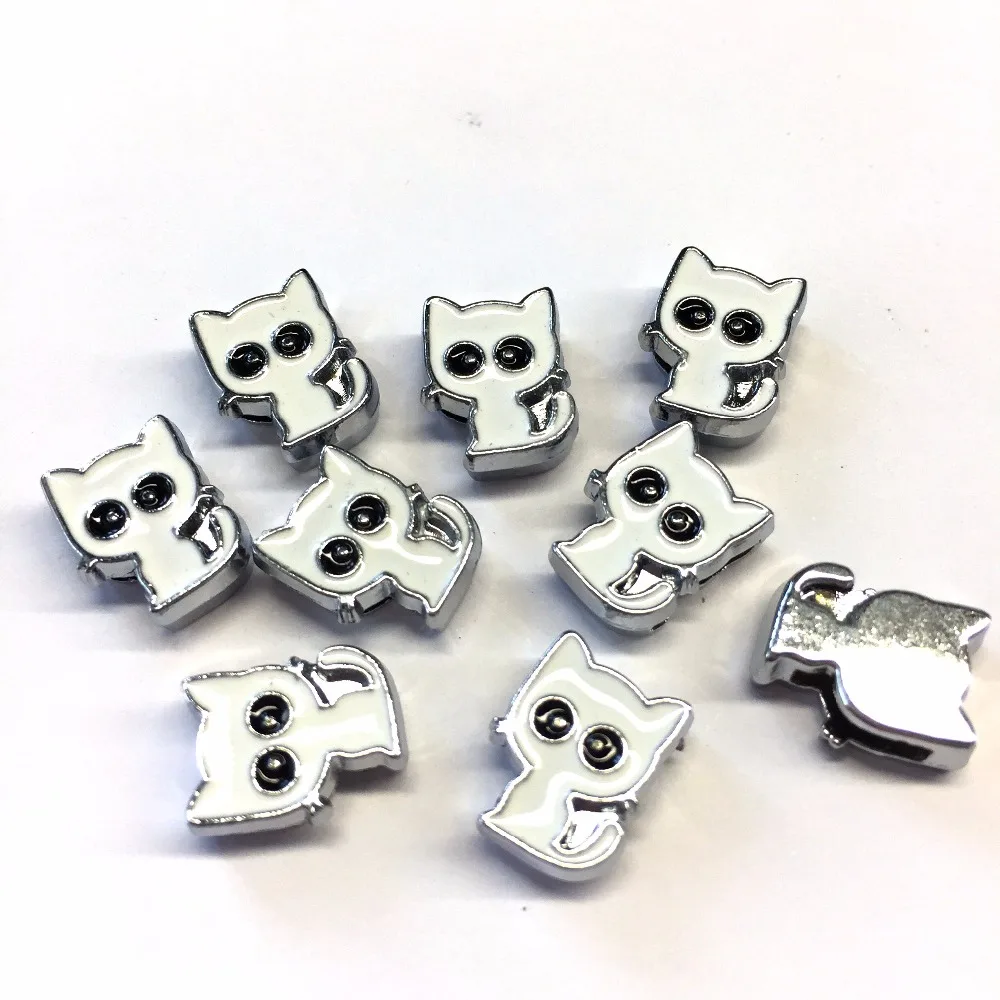 Free Shipping 20PCS 8MM Mixed Color Enamel Cartoon Cat Slide Charms Letters Fit 8mm Wristbands Belts | Украшения и аксессуары
